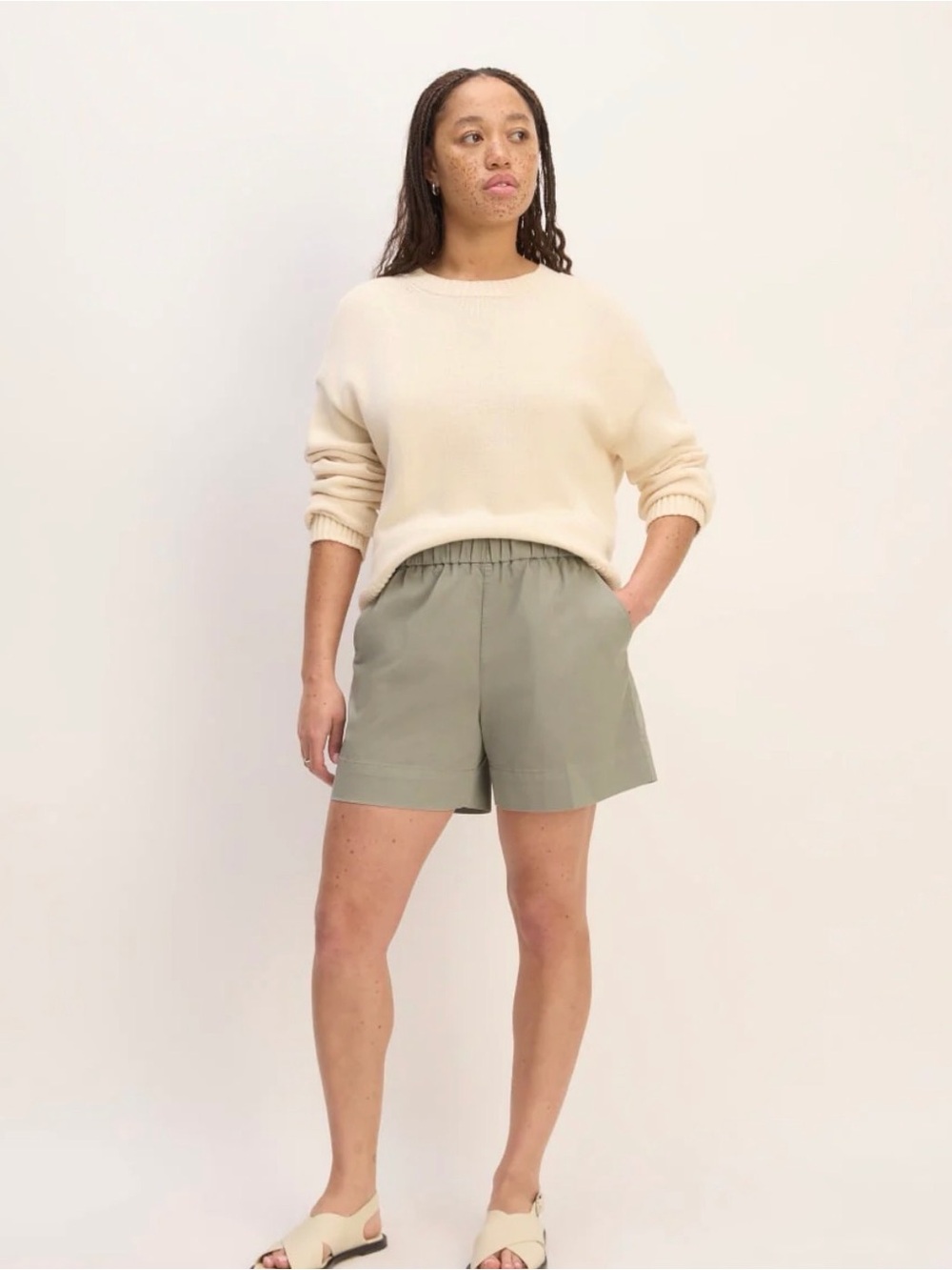 Everlane Olive Green Elastic-Waist Relaxed Shorts